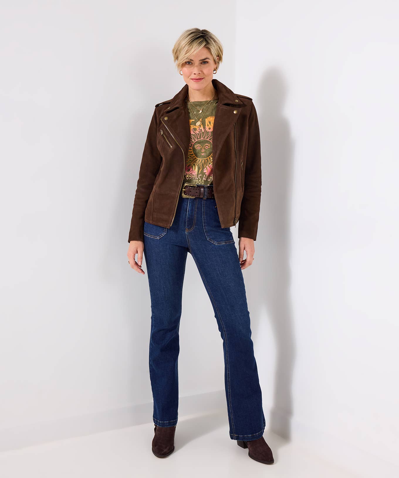 Chocolate Super Soft Suede Collared Biker Jacket for wholesale on Faire3
