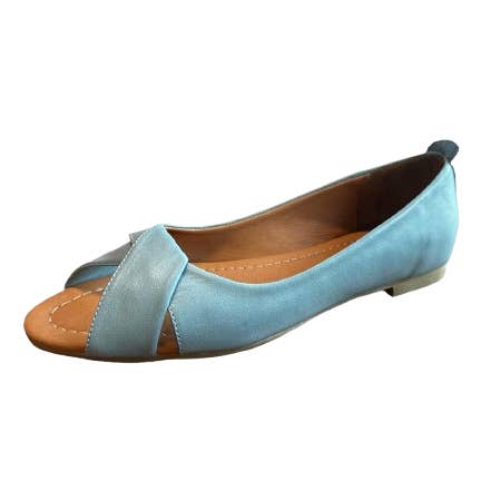 Peep-toe Leather Flats in Denim for wholesale by Begoria