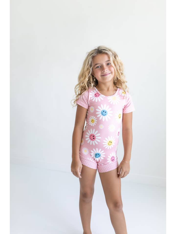 Oopsie Daisy - Wholesale Leotard - Kids - Kids Pink Dot Daisy Smiley Face Dance Gymnastics Leotard