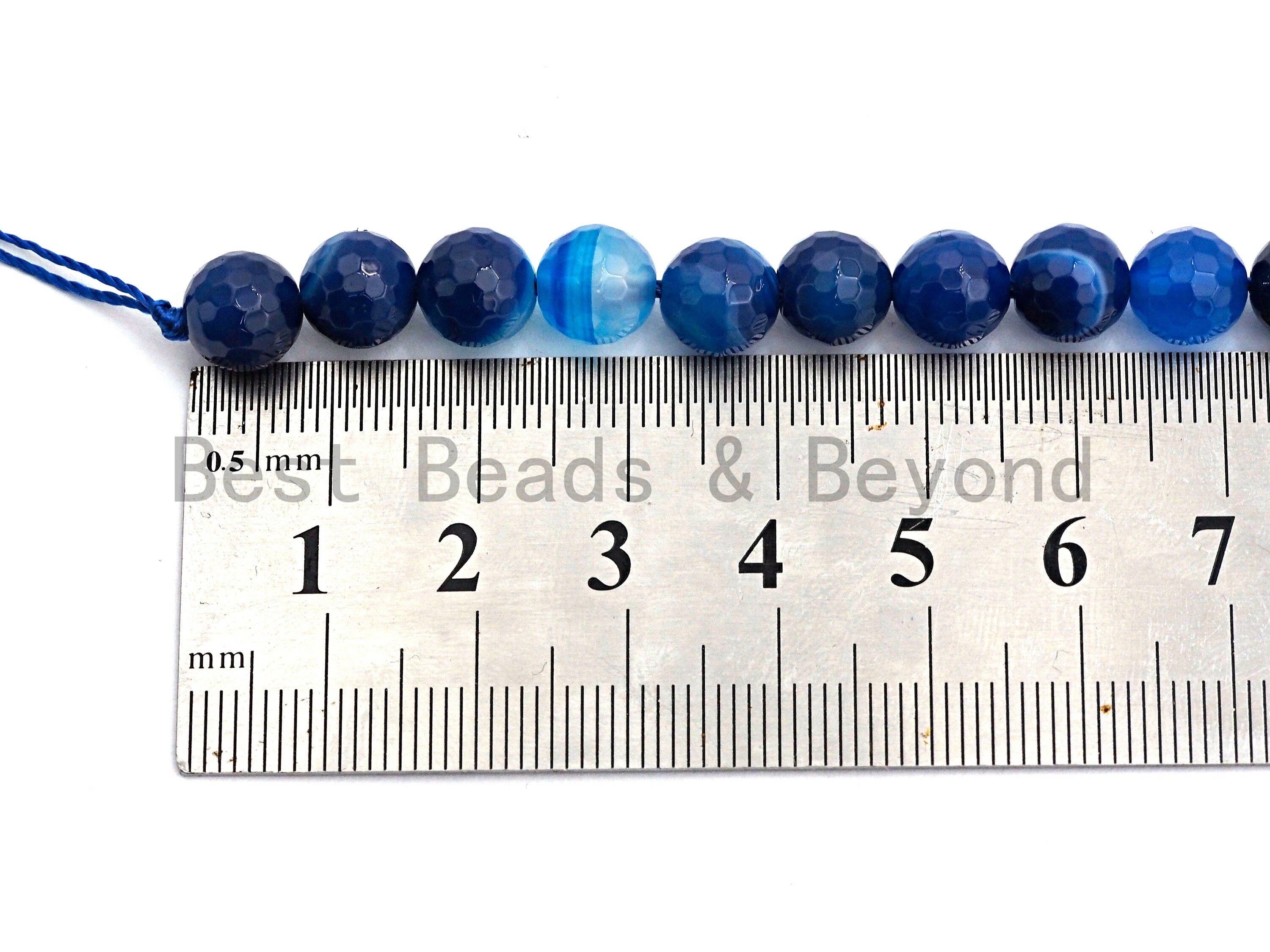 BestBeads&Beyond - Wholesale Beads - High Quality Faceted Blue Banded Agate beads, 6mm/8mm/10mm/12mm, Blue Agate Gemstone beads, Natural Agate Beads, 15.5inch strand, SKU#U4454