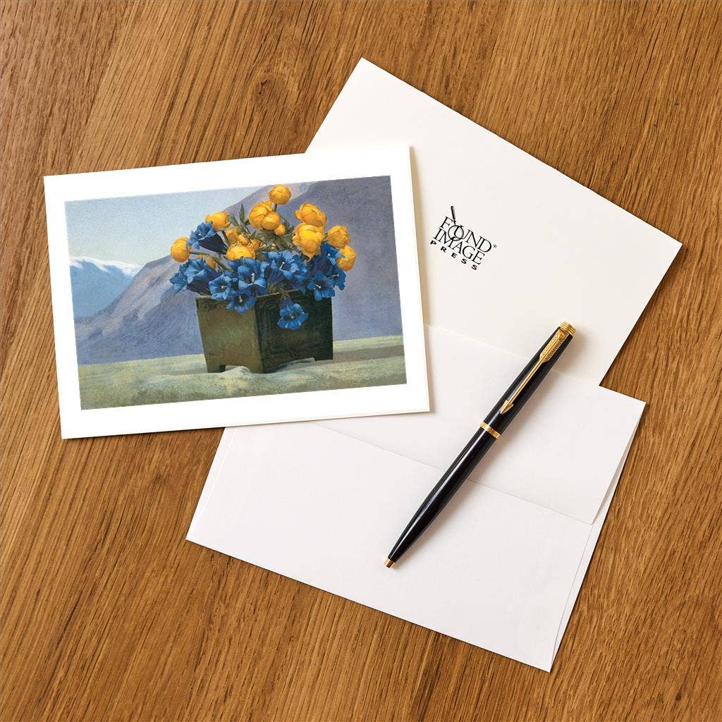 Found Image Press - Wholesale Stationery/Notecard Set - Greeting Card FC-196 Yellow Ranunculus and Bluebells1