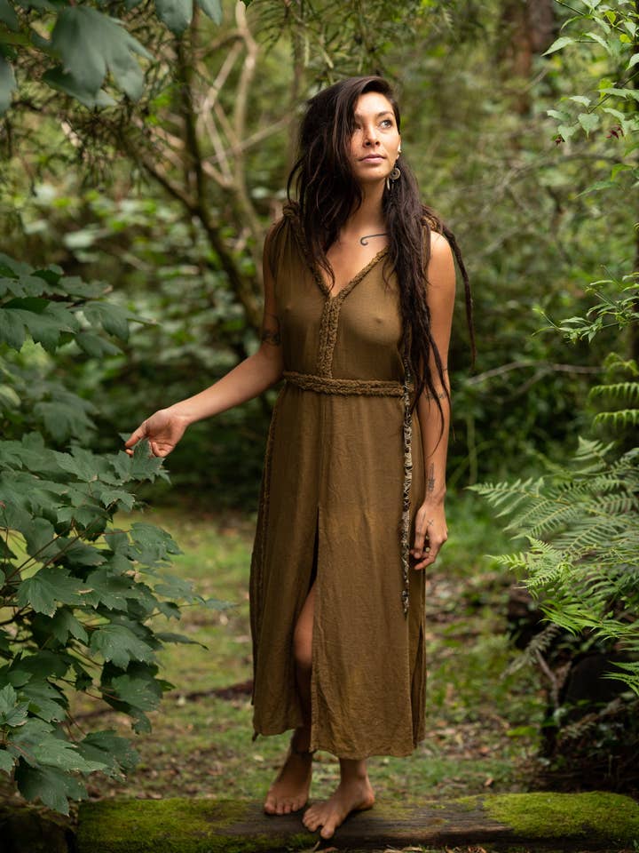 Arya Clothing - Wholesale Dress – Women's - Raw Bohemian Frayed Dress - Khaki1