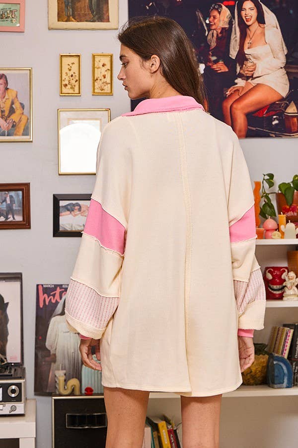 BUCKETLIST INC - Wholesale Romper - Women's - R5507 French Terry Color-block Collared Loose Fit Romper9