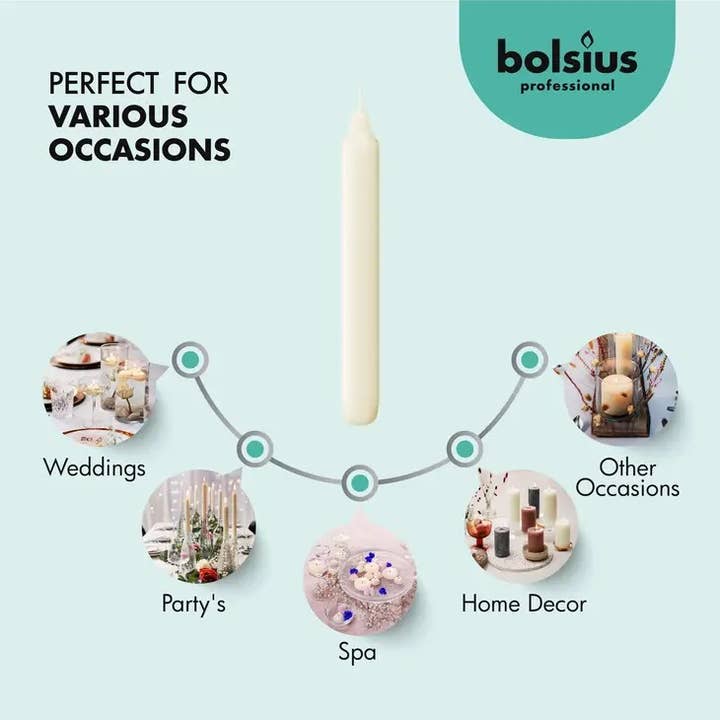 BOLSIUS - Wholesale Tapered candle/candlestick - 7 Inch Household Taper Candles 45 Pack - Wedding- Ivory3