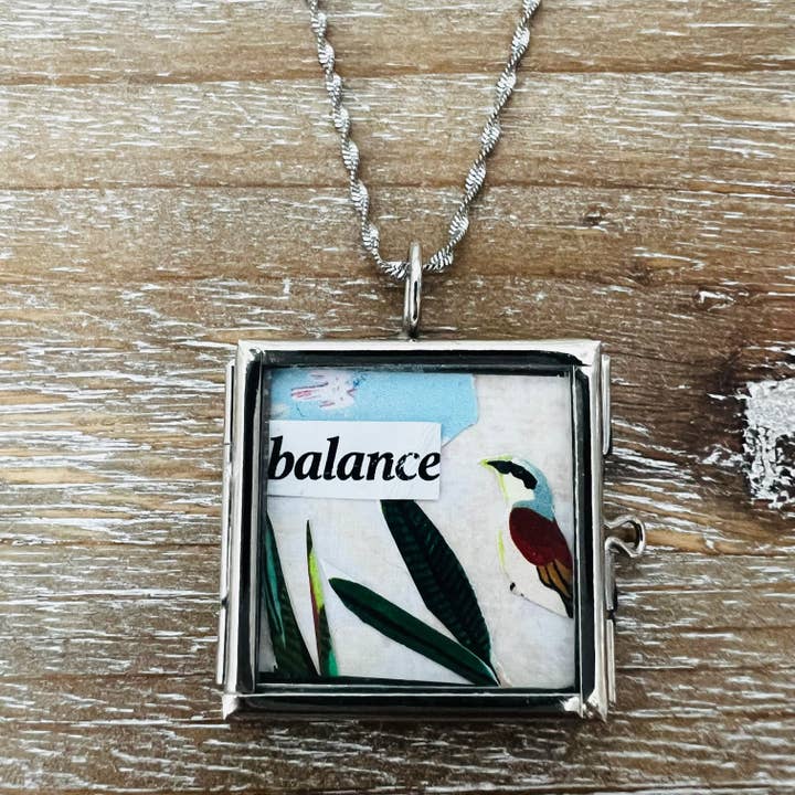 Mini Art Collage Pendant Necklace- Balance for wholesale by Keely Siebenthal Art & Designs