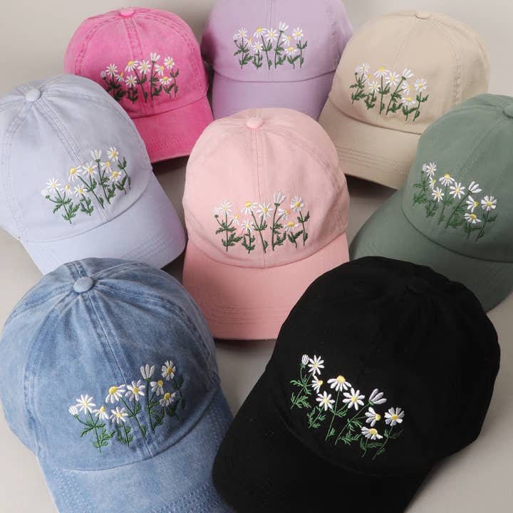 Fashion City - Wholesale Baseball Cap - Unisex - Daisy Bloom Embroidered Cotton Baseball Cap8