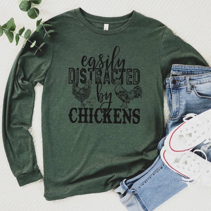 Distracted by Chickens Long Sleeve for wholesale by Love in Faith