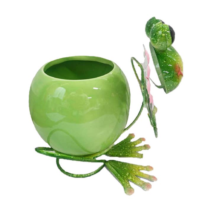 Santa’s Workshop Inc. - Wholesale Plant Pot - 8" Iron Frog with Ceramic Pot Planter2