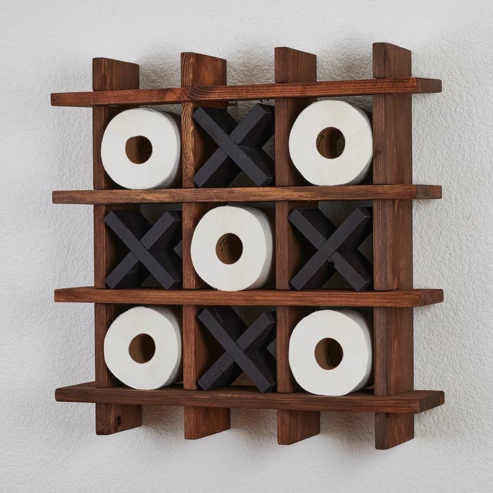 Suporte de Papel Higiénico Grande Castanho | Tic Tac Toe por atacado de Winding Hills Designs
