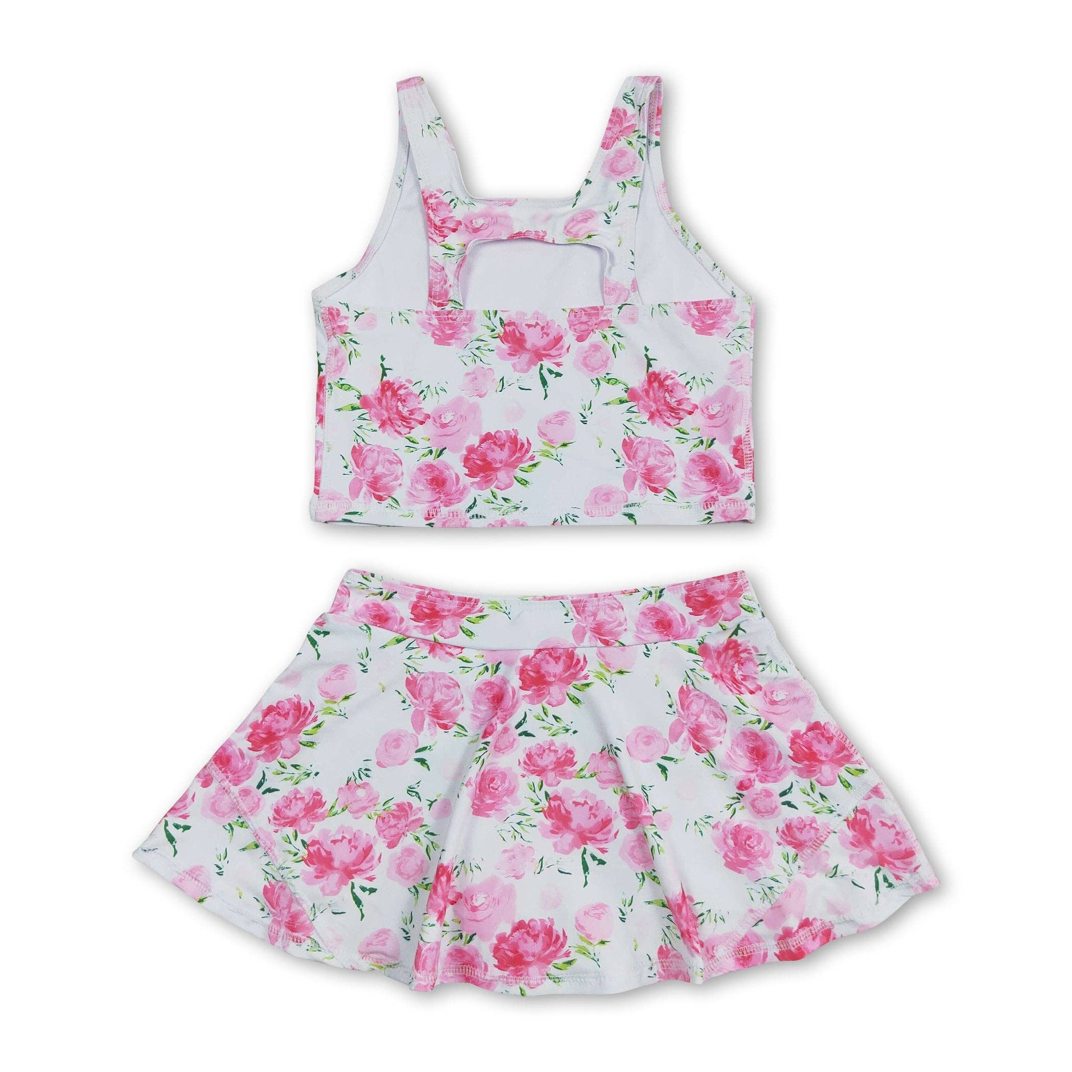 Yawoo Garments - Wholesale Top & Skirt Set - Kids - Sleeveless pink flower top skirt girls summer clothes1