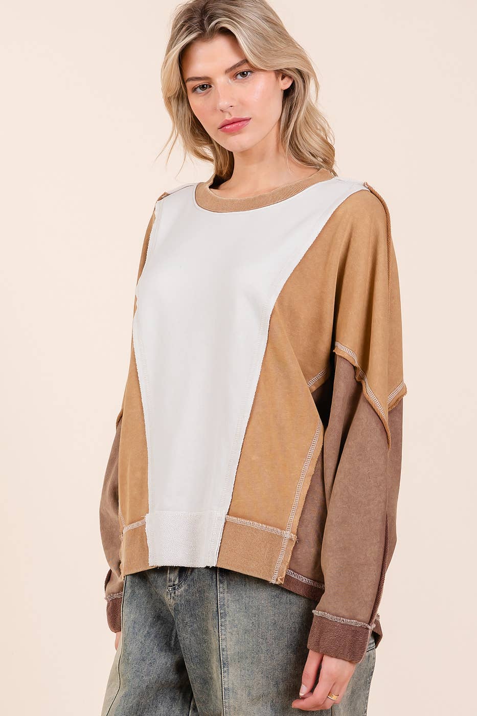 mittoshop - Wholesale Sweatshirt - Women's - MINERAL WASH COLOR BLOCK DOLMAN SLEEVE PULLOVER14