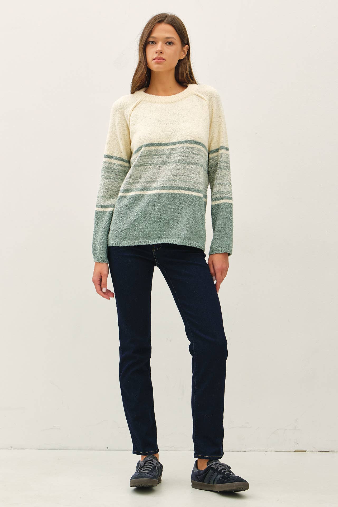 Be Cool - Wholesale Knit Sweater - Women's - SOFT FLUFFY SWEATER WITH STRIPE GRADIENT DESIGN 10
