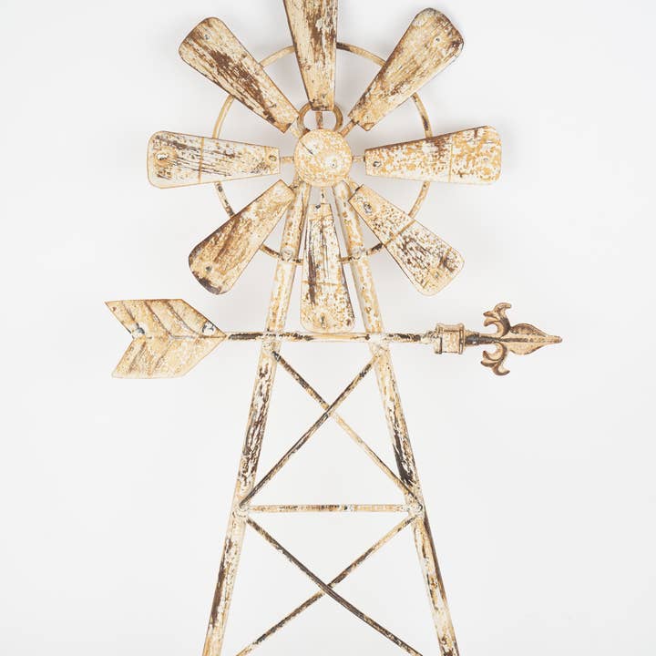 My Amigos Imports - Wholesale Wall Accent - Farmhouse Windmill-Wall-Metal-15x26-Shabby White-Small-$15