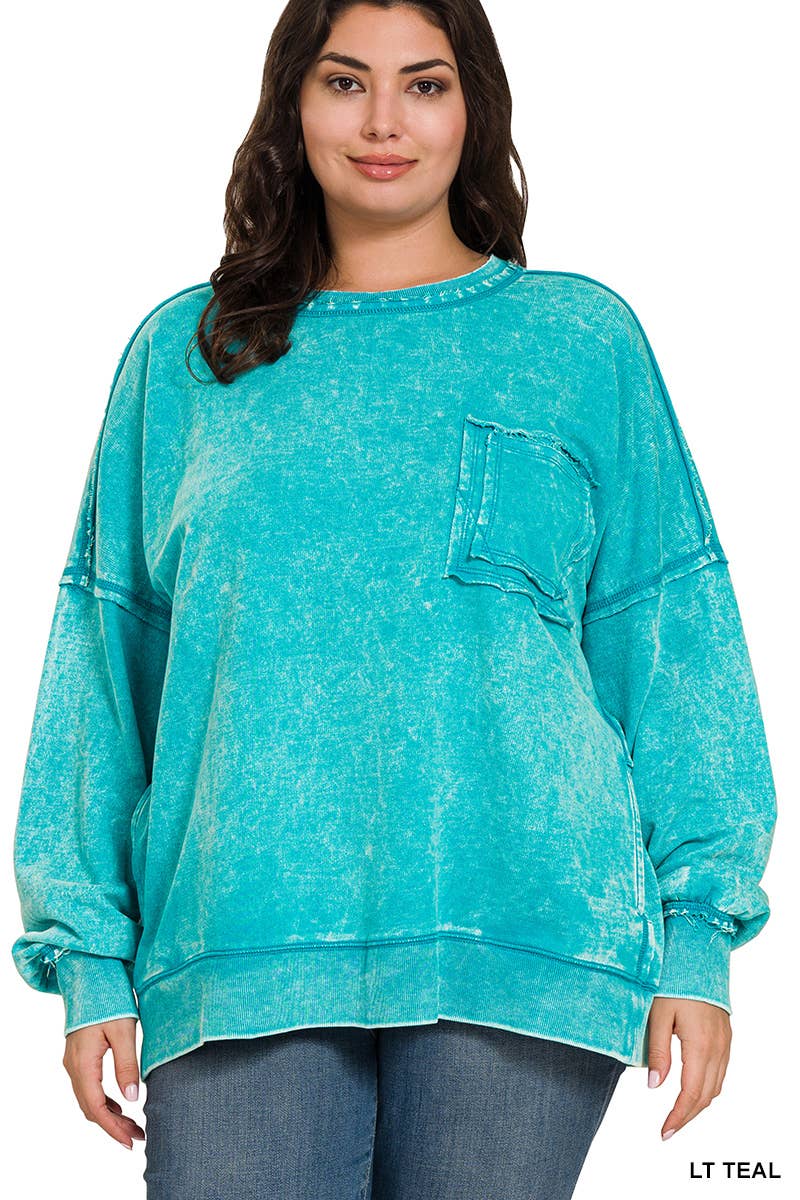 42POPS - Wholesale Sweatshirt - Women's - ', Plus French Terry Acid Wash Raw Edge Front Pocket15