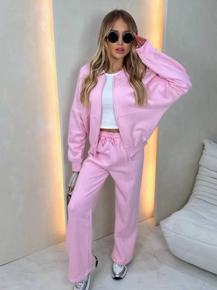 justyouroutfit - Wholesale Lounge Set - Women's - BOMBER SWEATSHIRT WITH STRAIGHT-LEG JOGGER