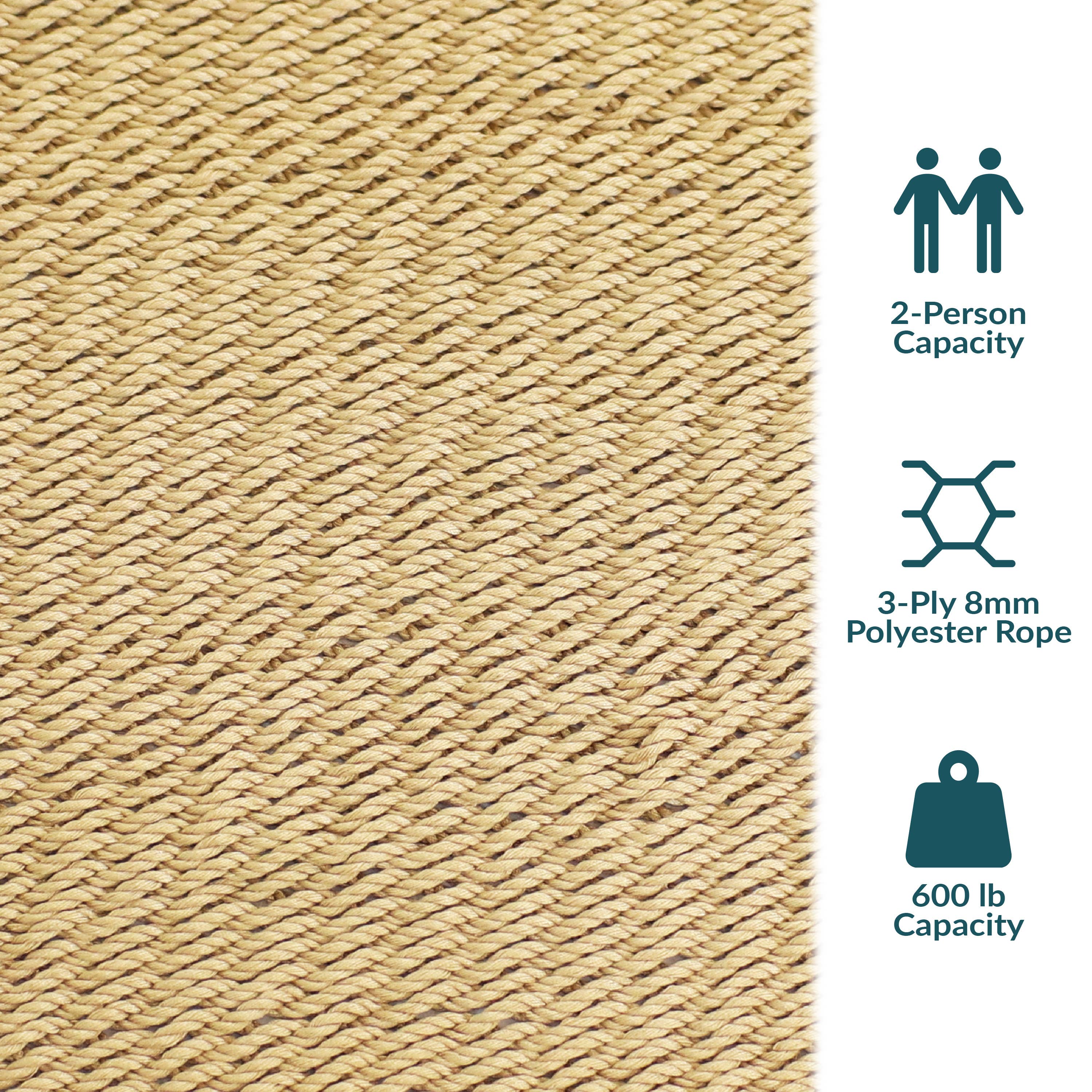 Sunnydaze Decor - Wholesale Hammock - 2-Person Polyester Rope Hammock with Spreader Bars - Tan2