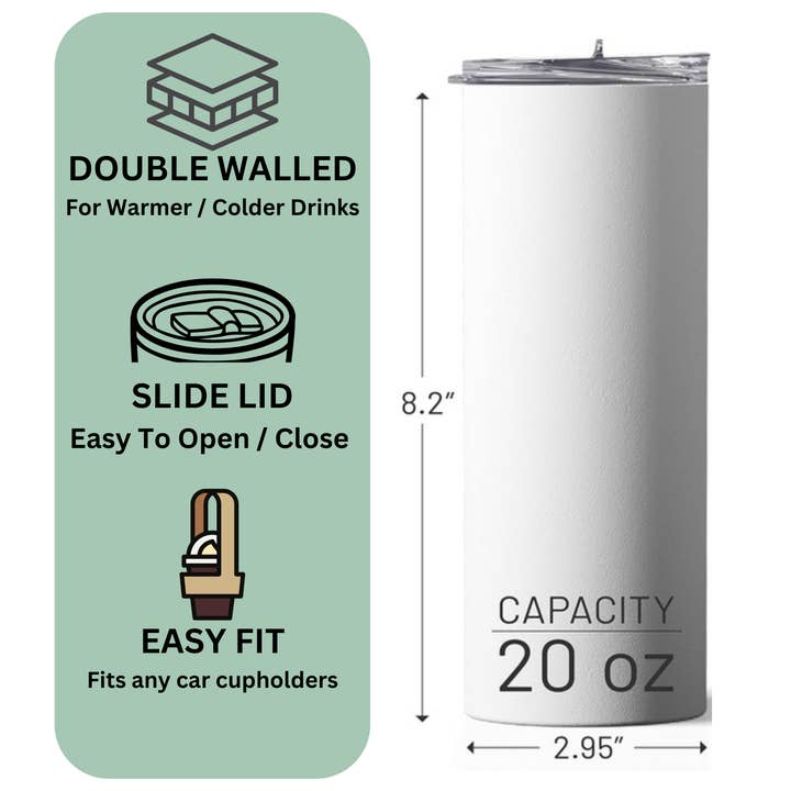 Fiona Accessories - Wholesale Insulated Mug/Tumbler - Sublimation Tumblers Blank Bulk, White Skinny 20 oz, 4 pcs3