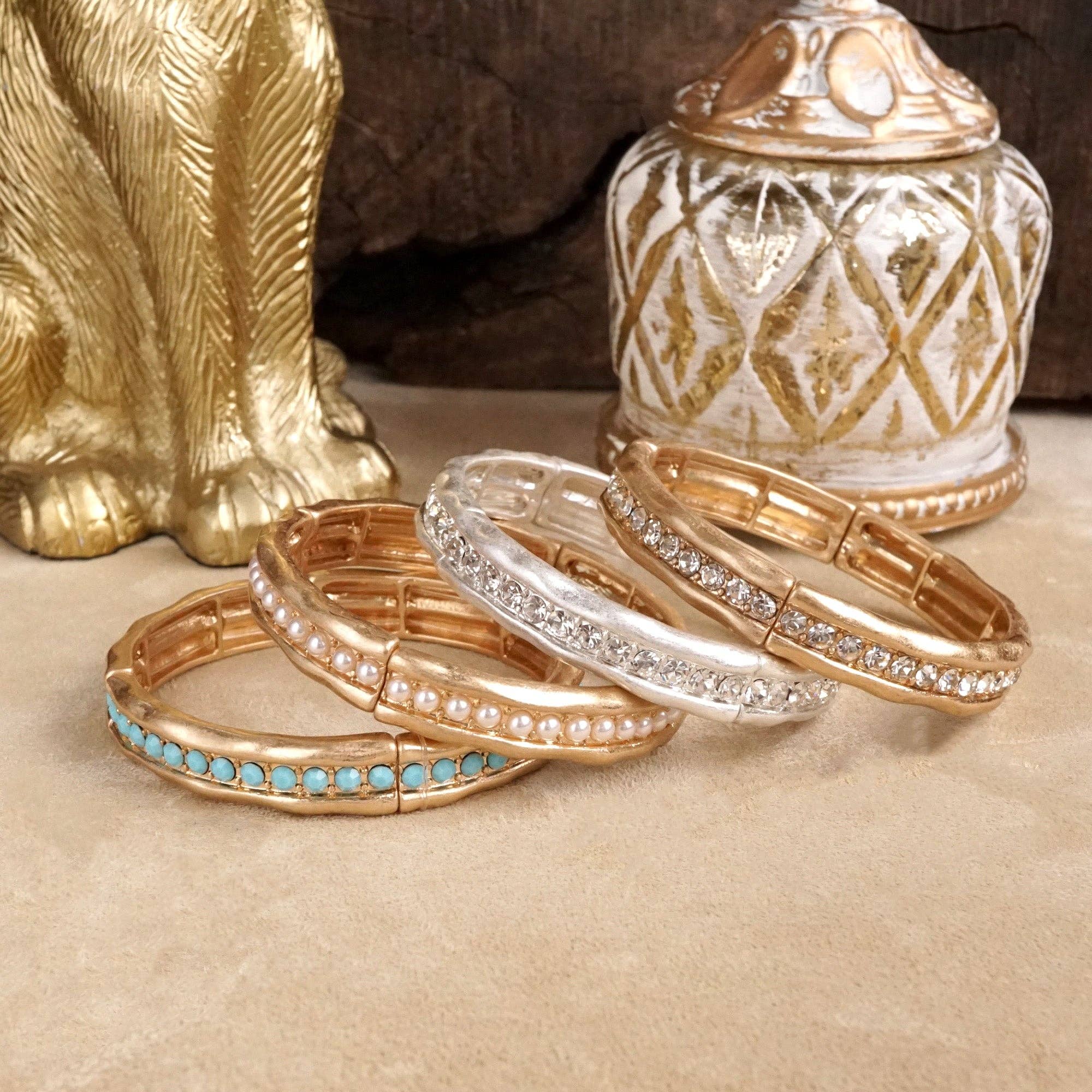 PennyLine inc - Wholesale Bangle Bracelet - Minimalist Crystal & Pearl Bangle Bracelet – Brushed Gold or Silver8