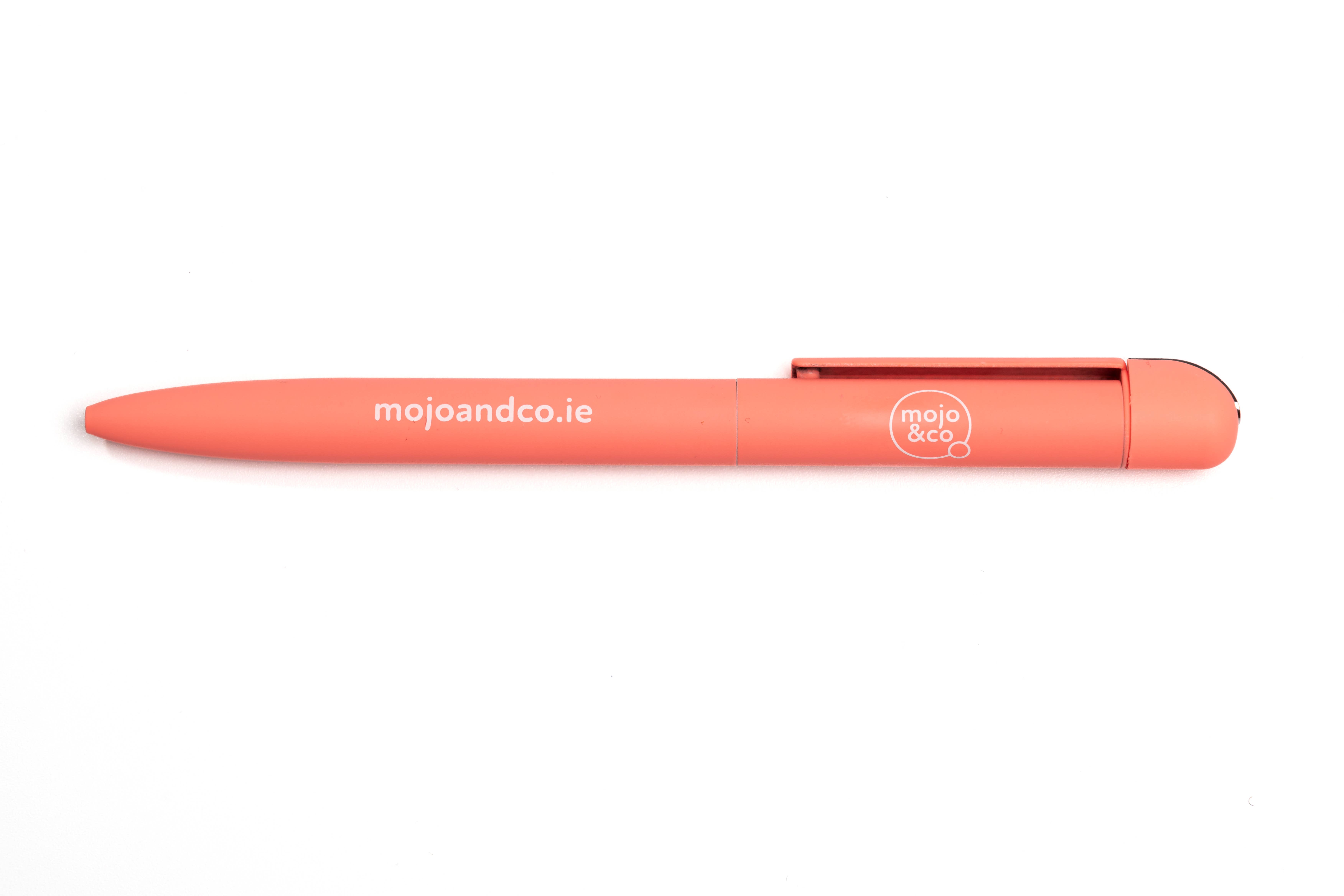mojo&co – Caneta por atacado – Caneta recarregável soft touch - Coral1
