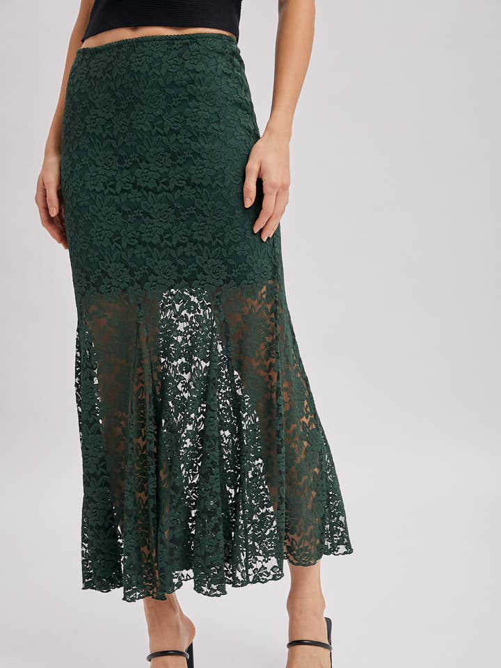 JUPE LONGUE EN DENTELLE FLORALE AVEC DOUBLURE pour la vente par Bluivy