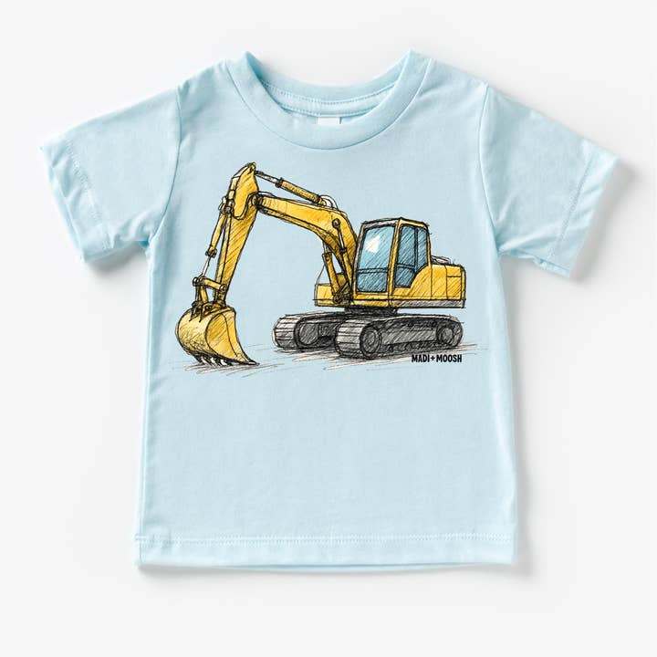 Madi Moosh - Wholesale Screen Printed T-Shirt - Kids - Excavator Construction T-Shirt - Sketch Art Tee6