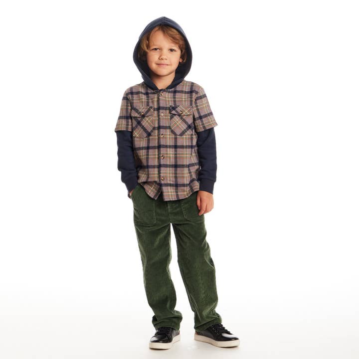 Kids Twofer Hoodie | Brown Plaid for wholesale on Faire2