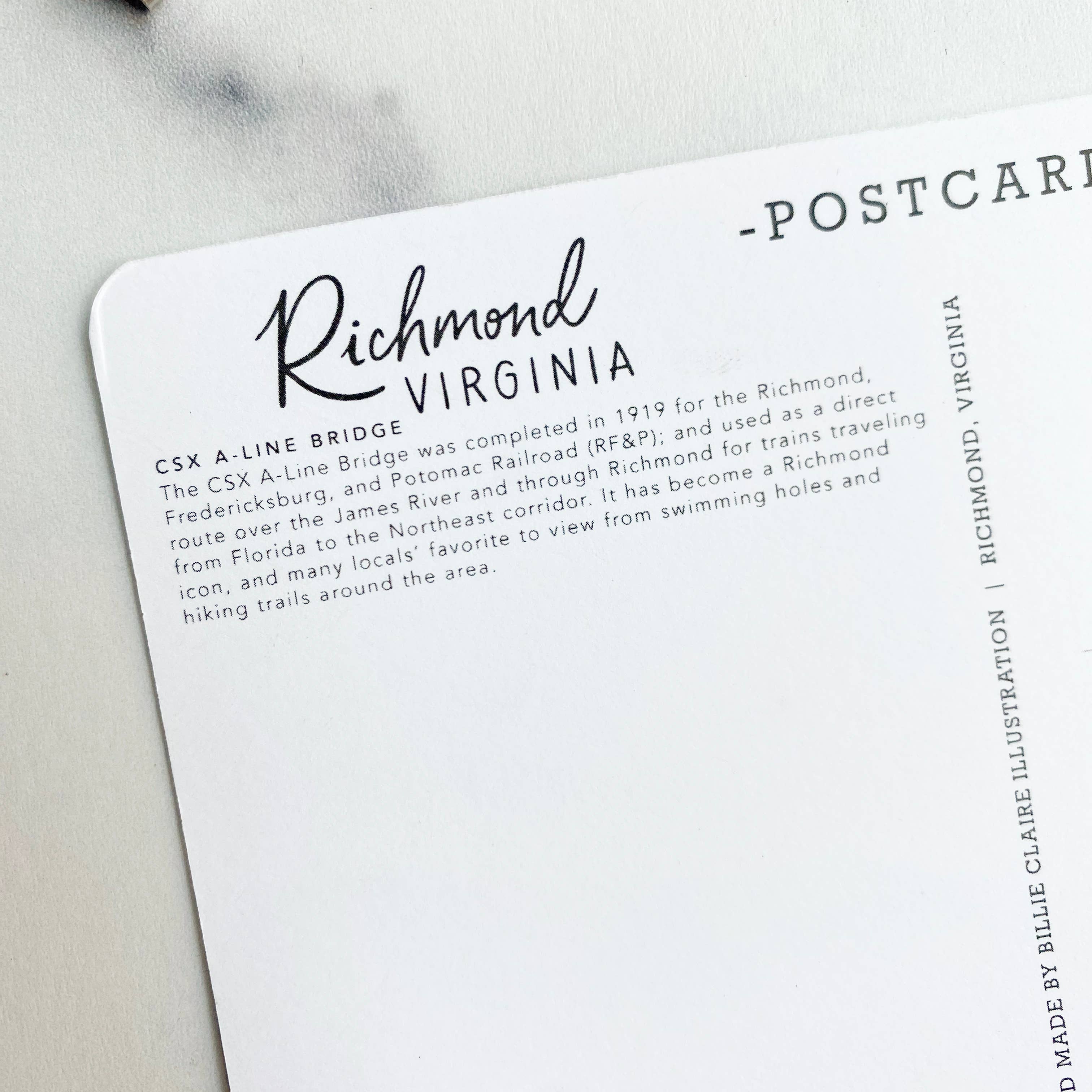 Billie Claire Illustration (Handmade) - Wholesale Postcard - Postcard - Richmond, Virginia - CSX A-Line Bridge4