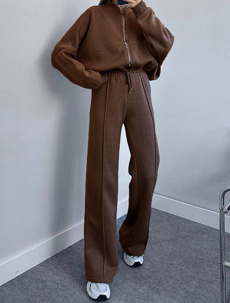 safistyle - Wholesale Top & Pant Set (NOT Loungewear) - Women's - Zip-Up Jacket and Drawstring Wide-Leg Pants Set8