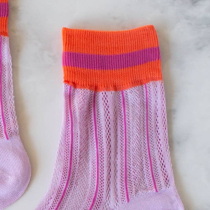 Tiepology - Wholesale Socks - Women's - Ankle Mesh Striped Casual Socks