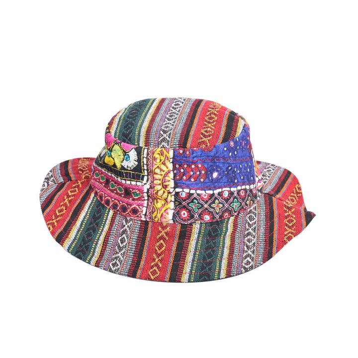 The Collection Royal / Royal Handicrafts - Wholesale Bucket Hat - Women's - Hippie Boho Cotton Bohemian Faux Patch Unisex Bucket Hat