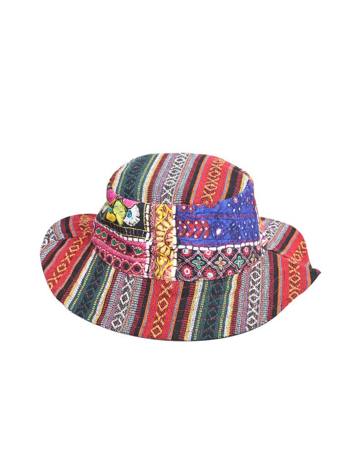 Sombrero de pescador unisex hippie de algodón bohemio con parche sintético para venta al por mayor de The Collection Royal / Royal Handicrafts