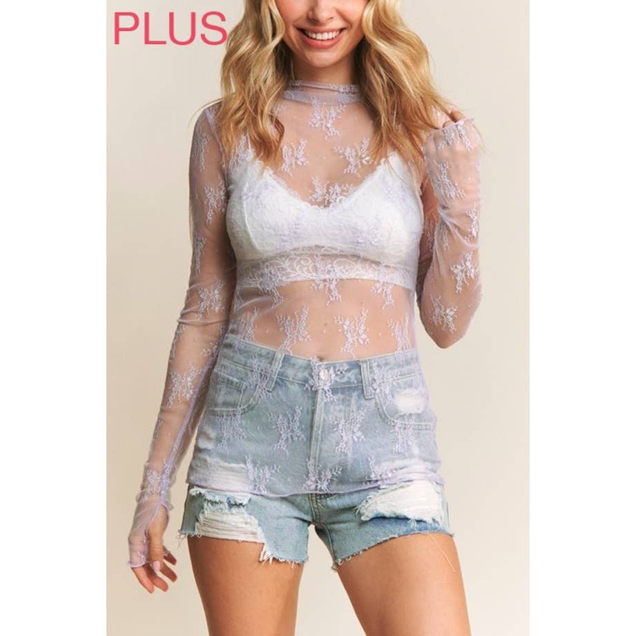 Coloring You – wholesale Blouse – Women’s – 9602X PLUS SIZE MESH LACE HIGH NECK LONG SLEEVE FITTED TOP18