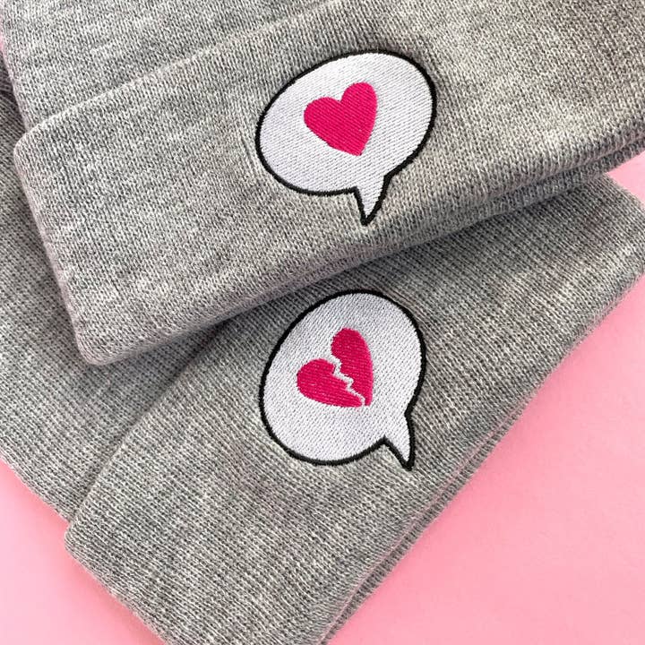 HEART SPEECH BUBBLE EMBROIDERED BEANIE for wholesale by Peachie Patches