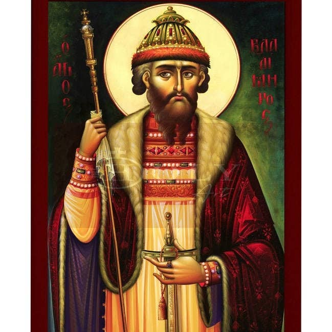 Saint Vladimir icon, Handmade Greek Orthodox icon of St Vladimir of Kiev, Byzantine art wall hanging icon wood plaque, religious decor for wholesale by TheHolyArt