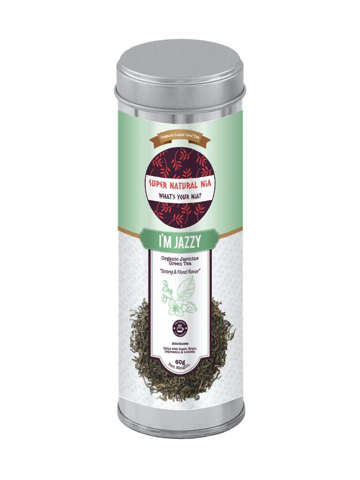 I'M JAZZY « Thé vert au jasmin biologique » pour la vente par Super Natural Nia
