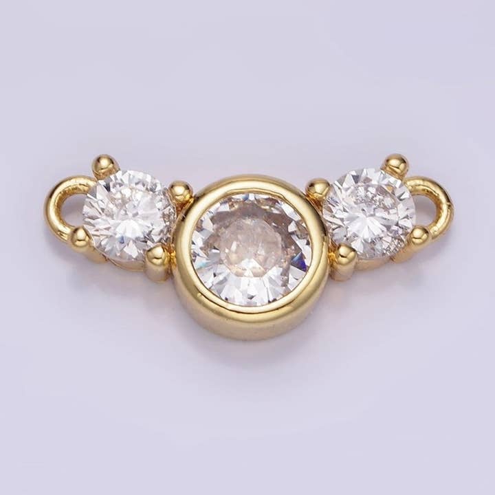 Conector de Bisel Redondo Triple con CZ Transparente Relleno de Oro de 14K | G268 para venta al por mayor de Aim Eternal