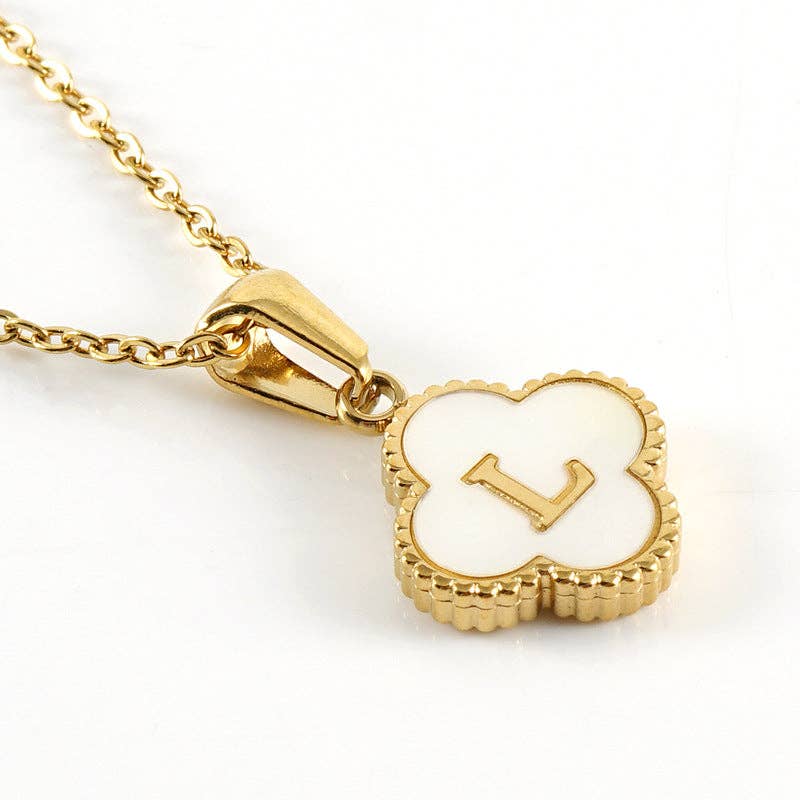 Mio Queena - Wholesale Pendant/Charm Necklace - Clover Shell Initial Charm 18K Golden S.Steel Necklace - FGS11