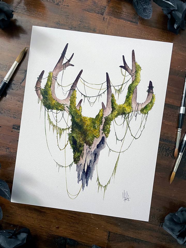 Impression d'art de crâne de cerf moussu pour la vente par Mallory Hart Art