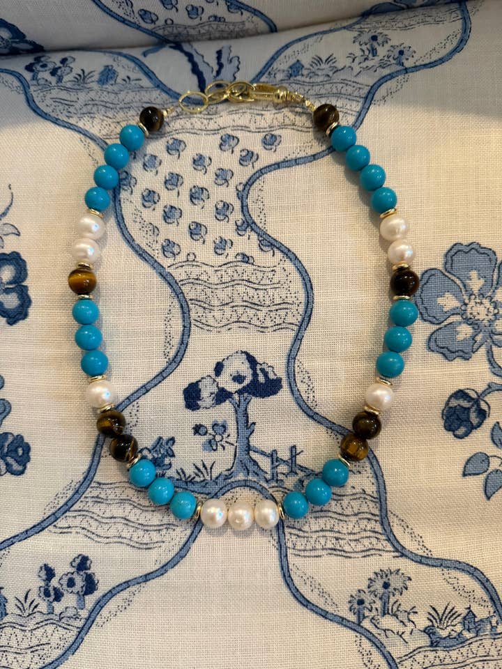 Turquoise and Pearl Necklace for wholesale by Vanessa Fox