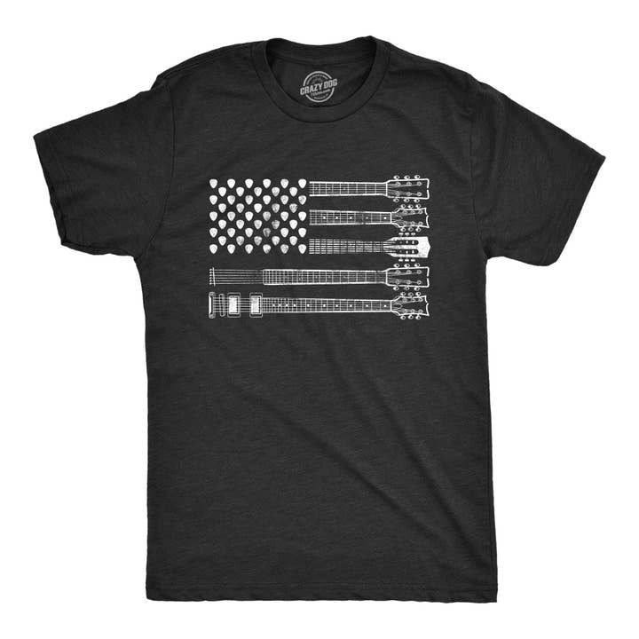 Heather Black Guitar Flag Mens Novelty T Shirt Cool Guitar Shirt for Guys for wholesale on Faire