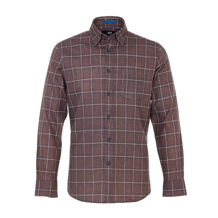 Coffee Plaid Brushed Flannel Shirt for wholesale by American Heritage