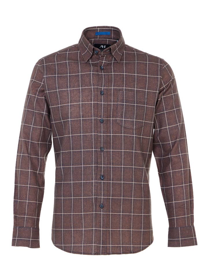 Kaffefärgad rutmönstrad borstad flanellskjorta för wholesale av American Heritage