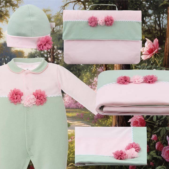 First Outfit Set Garden Pink/Green for wholesale by Pim-Pam-Pum