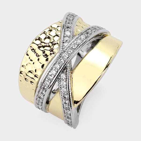 Two Tone CZ Stone Paved Crisscross Pointed Ring
for wholesale by Sensibling Corp.