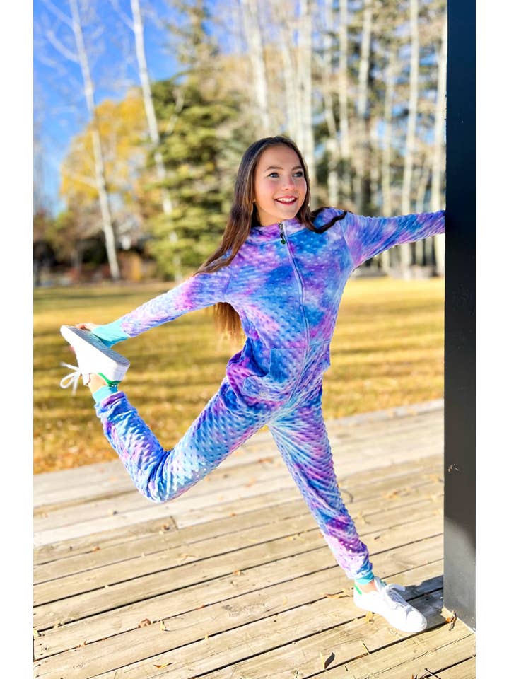 Minky Bubble Onesie - Turquoise Periwinkle Tie Dye for wholesale on Faire1