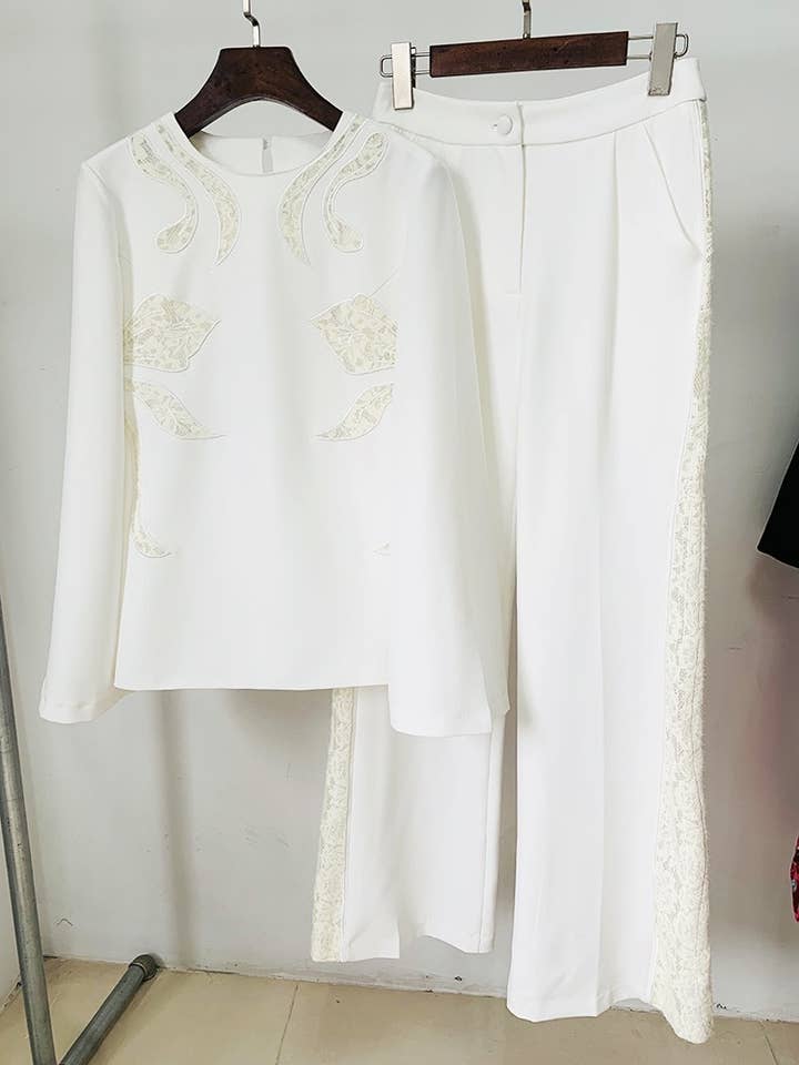 White SET113 Elegant Lace Bell Sleeve Set for wholesale on Faire
