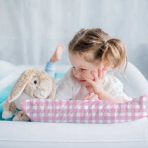 Little Sleepy Head - Wholesale Pillow/Cushion - Kids & Baby - Toddler Pillow + Pillowcase Set - Gingham Pink - 13"x18"6