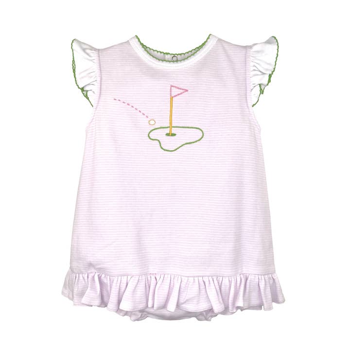 Golf broderet strikket boble med englevingeærmer for engroshandel hos Petit Ami & Zubels