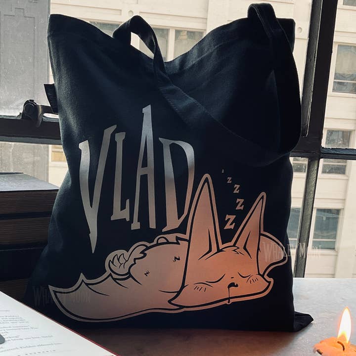 Vlad The Vampire Bat Tote Bag- shoulder bag- spooky bag for wholesale by whaley moon