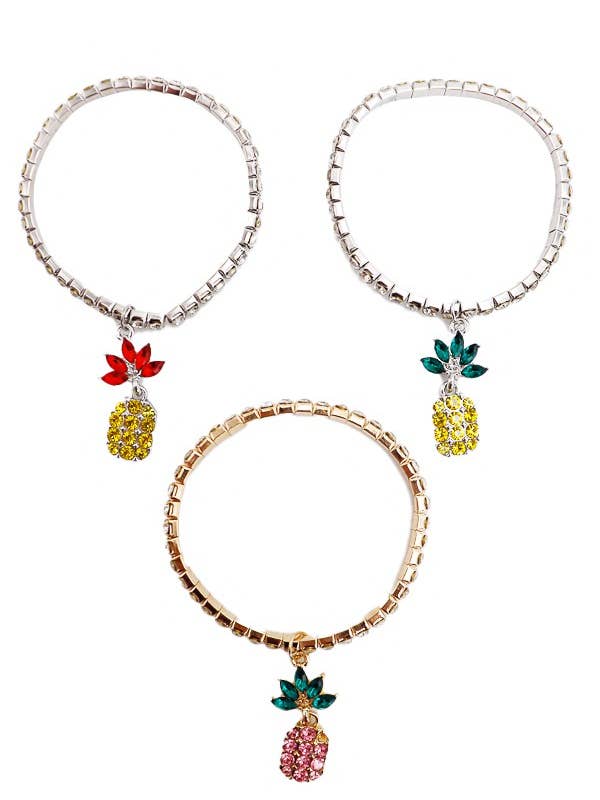 Pineapple Rhinestone Embellished Stretch Bracelet for wholesale by Cap Zone